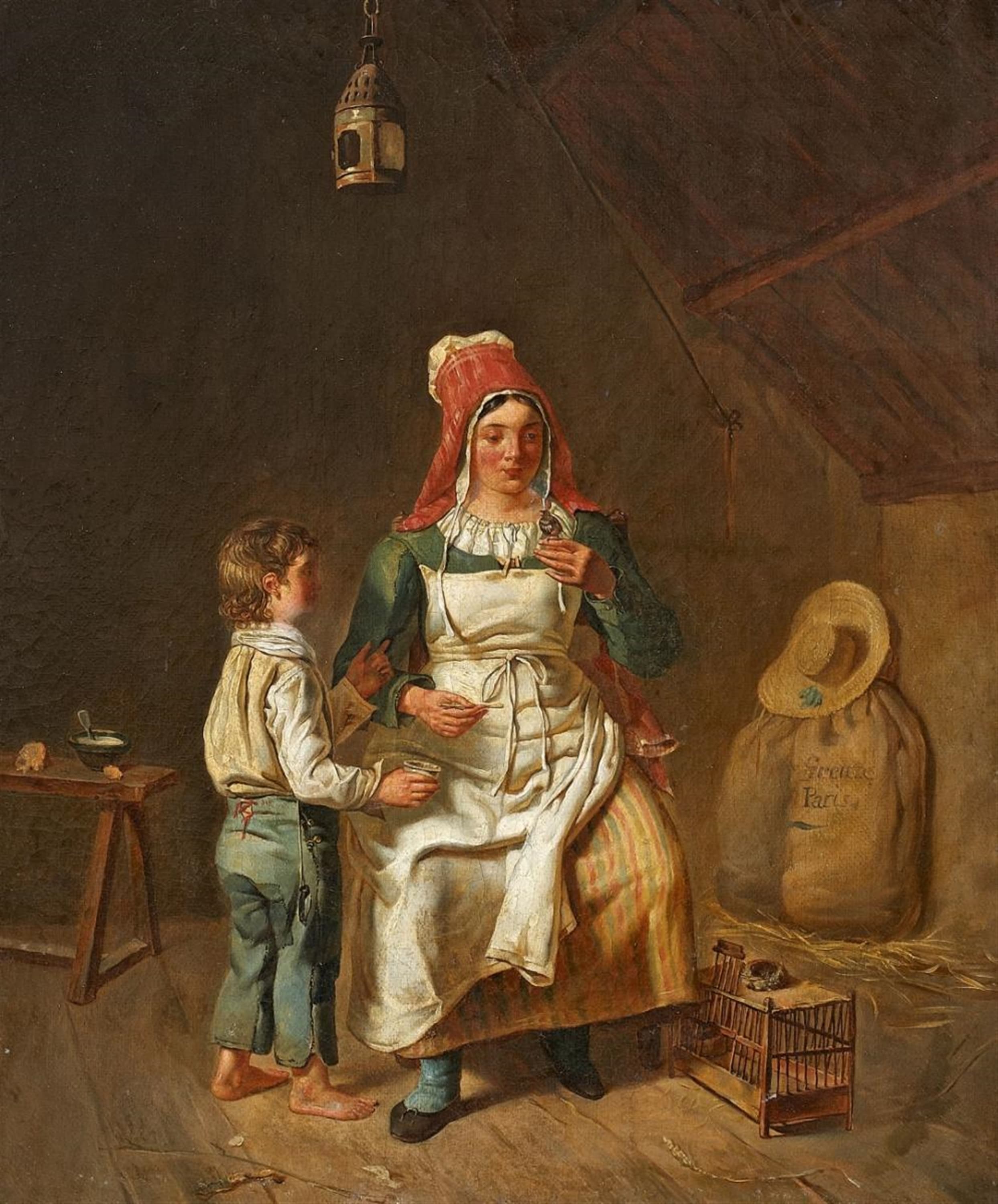 Mother and son with a bird