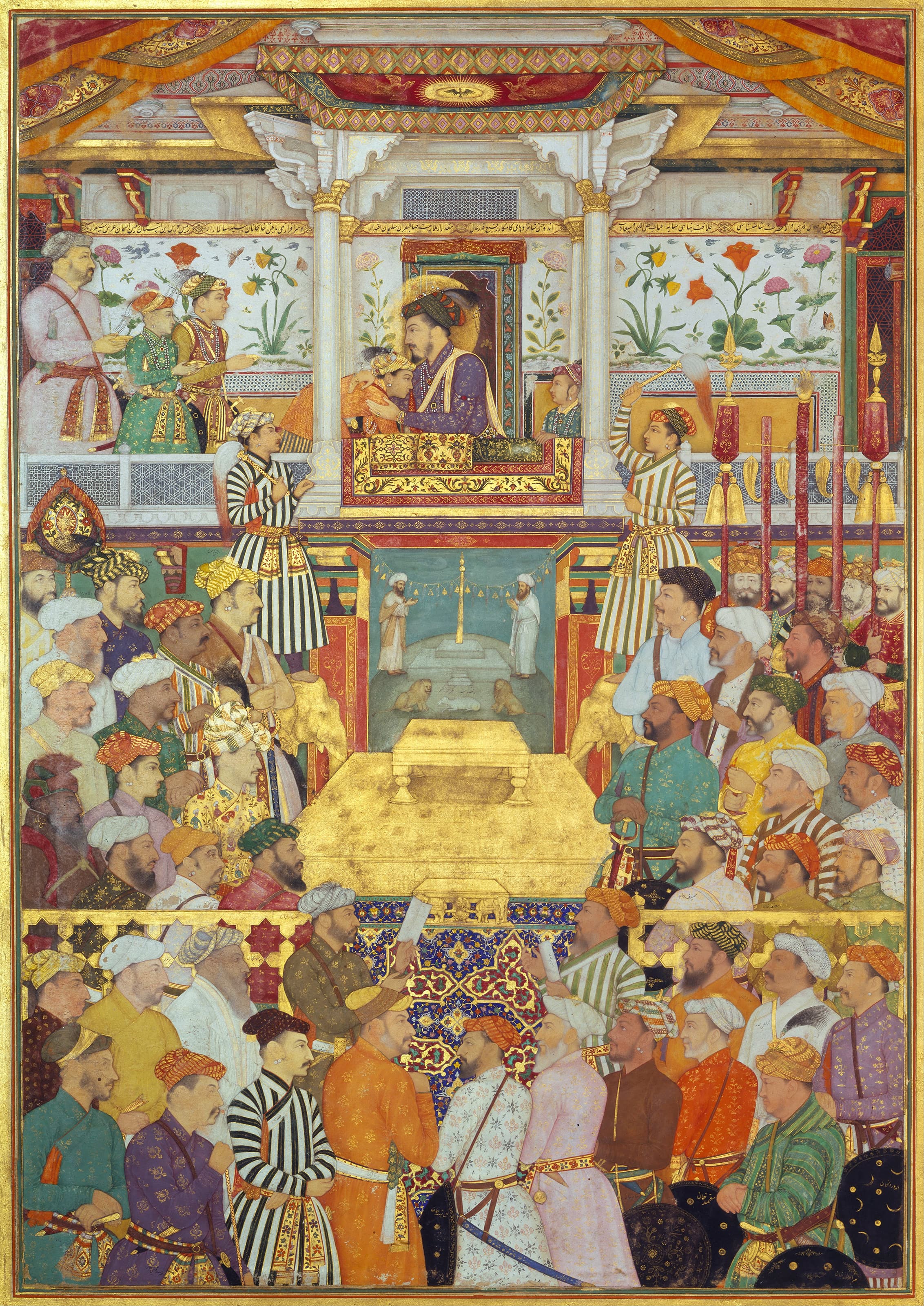 Shah-Jahan receives his three eldest sons and Asaf Khan during his
          accession ceremonies
