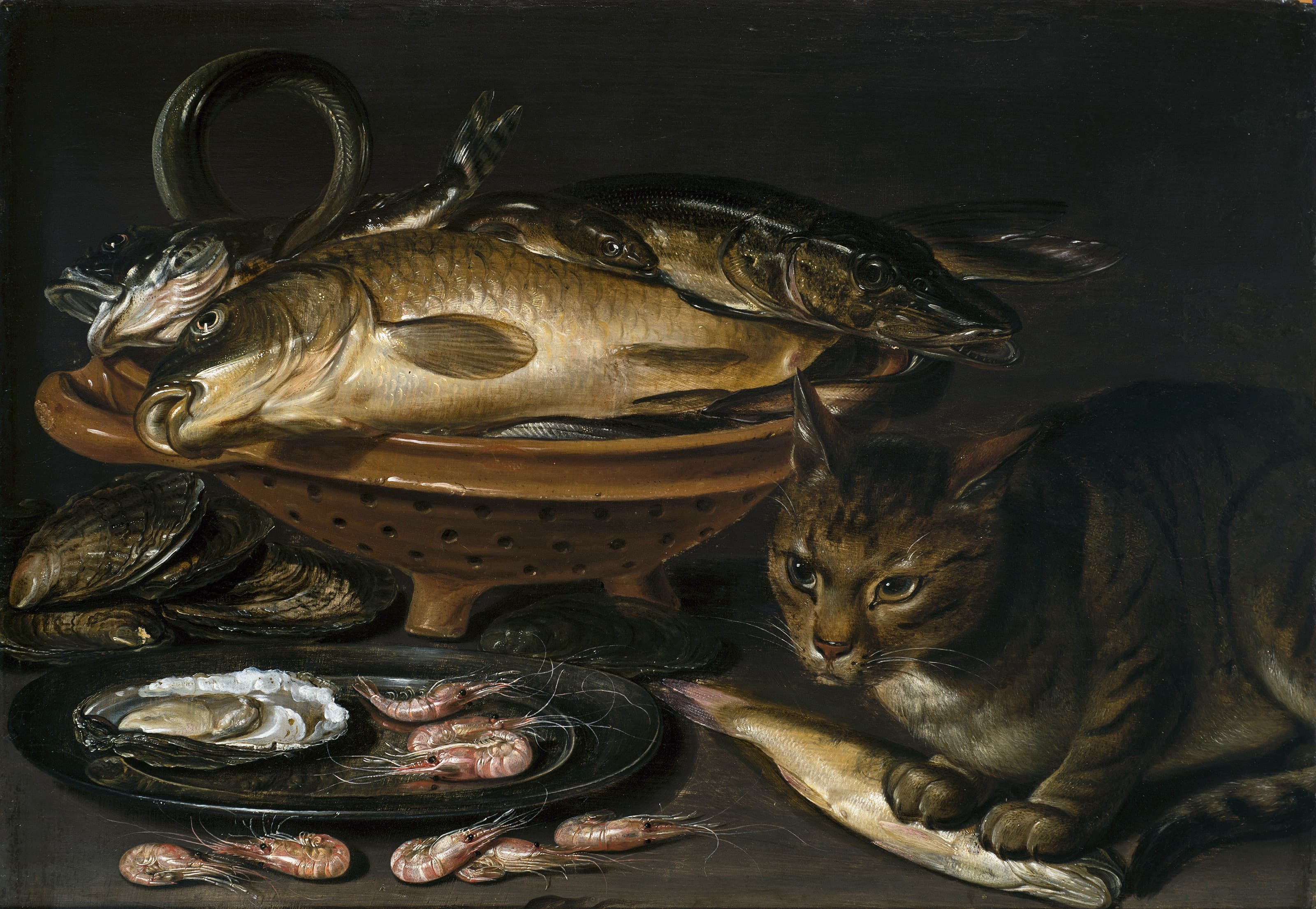 Still Life of Fish and Cat