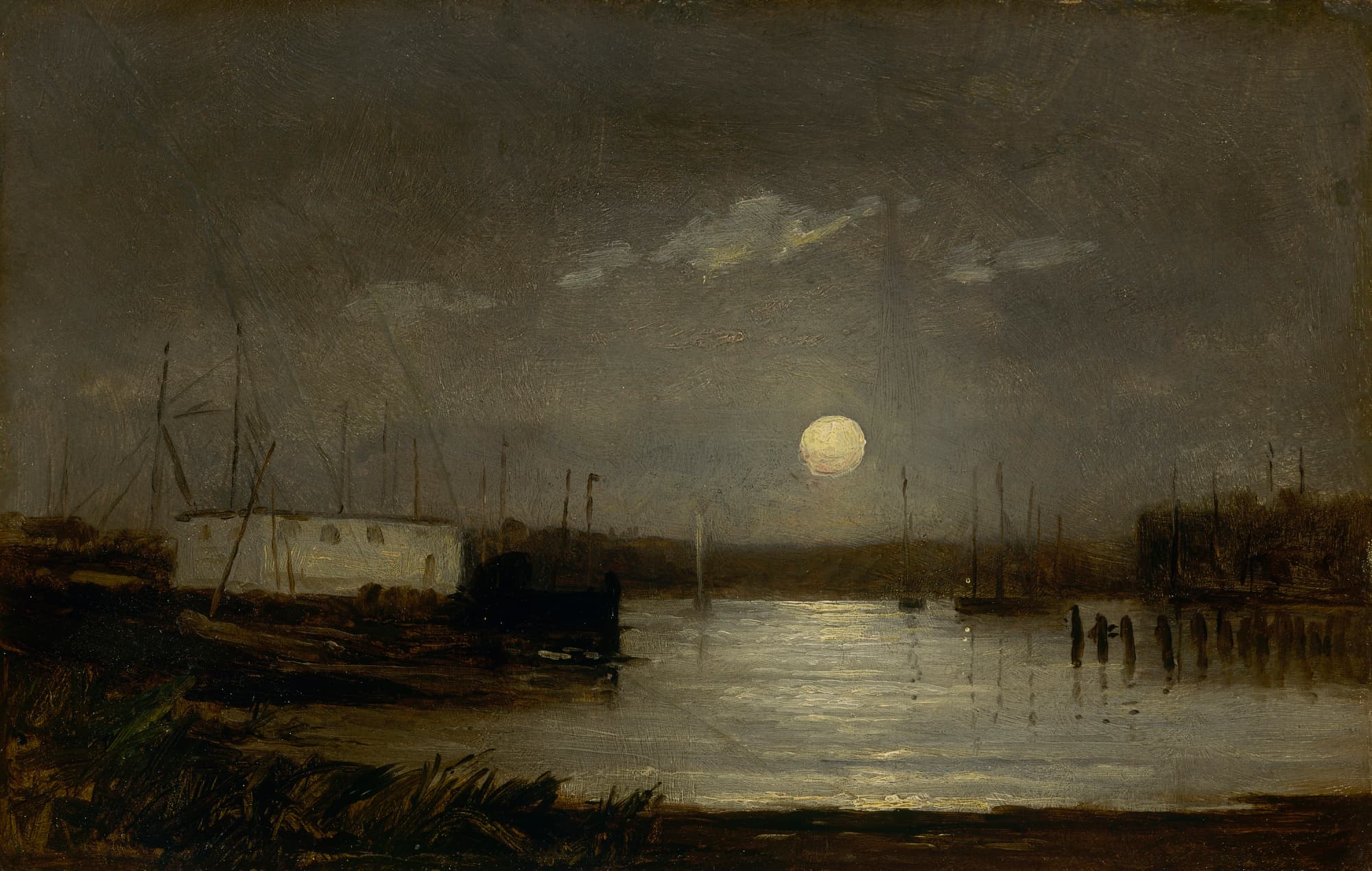 Untitled, Moon Over a Harbor
