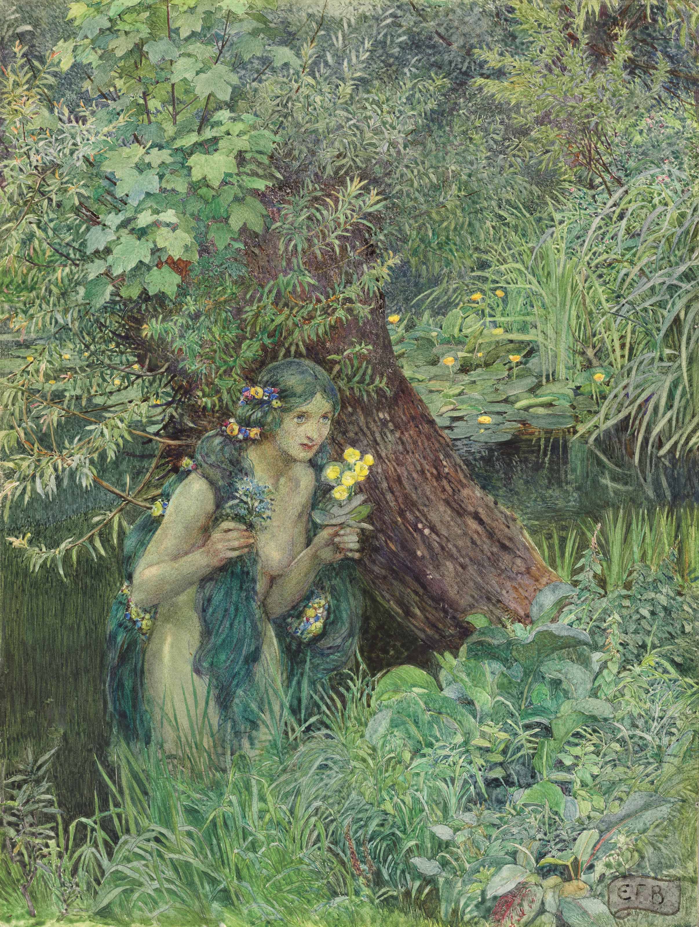 With goodly greenish locks, all loose untied