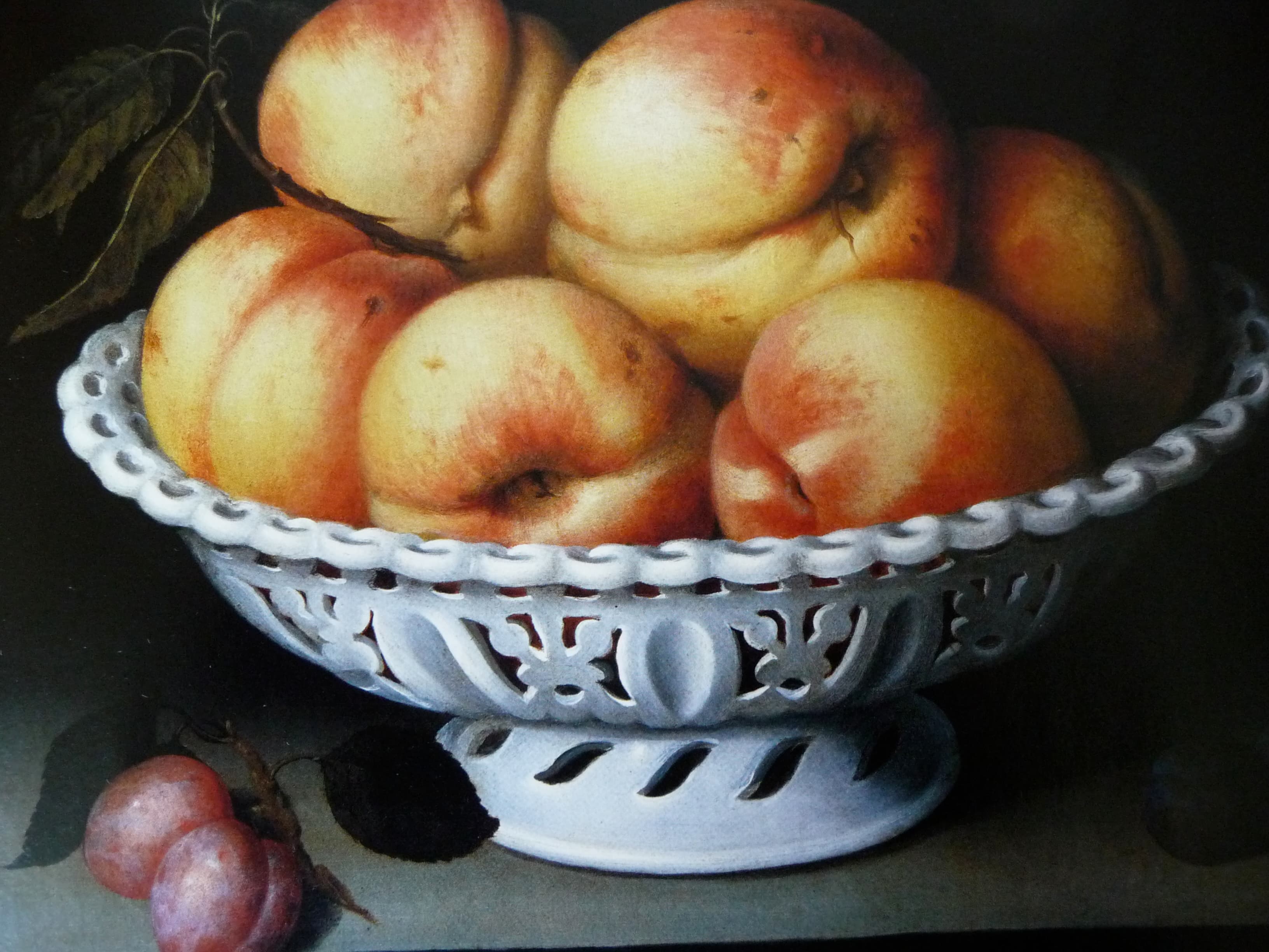 Peaches in a White Ceramic Basket