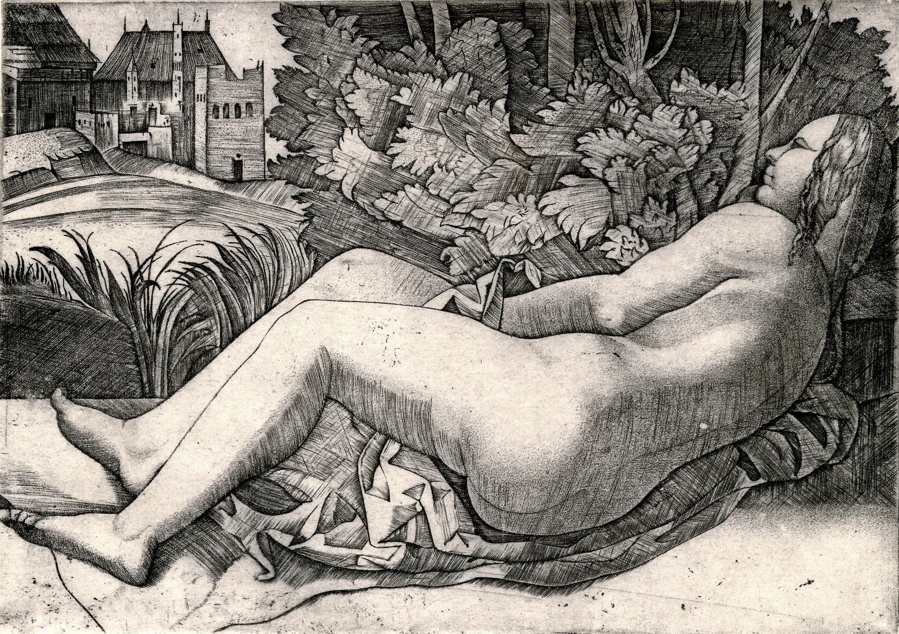 Venus Reclining in a Landscape (Hatched)