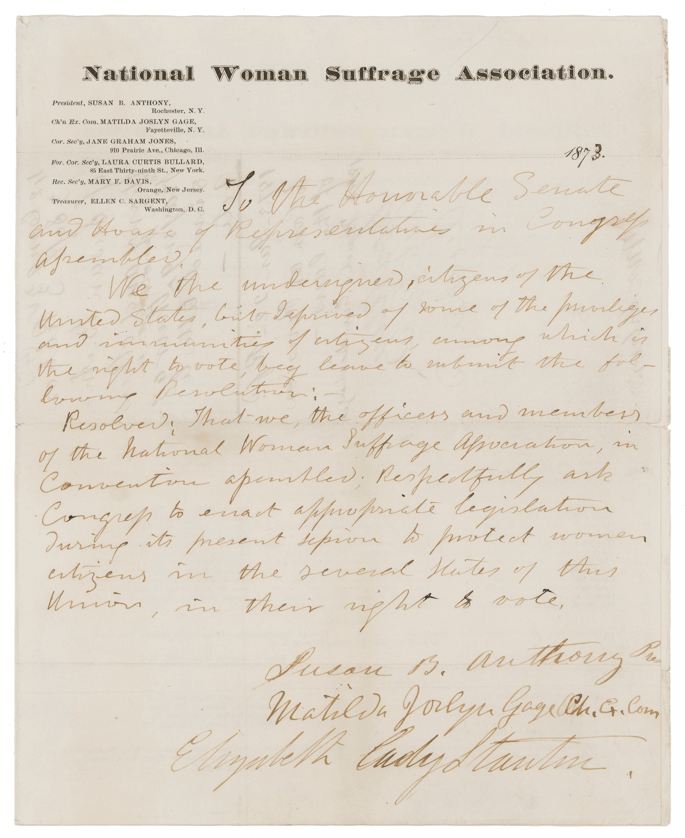 Petition to Congress for Women's Right to Vote