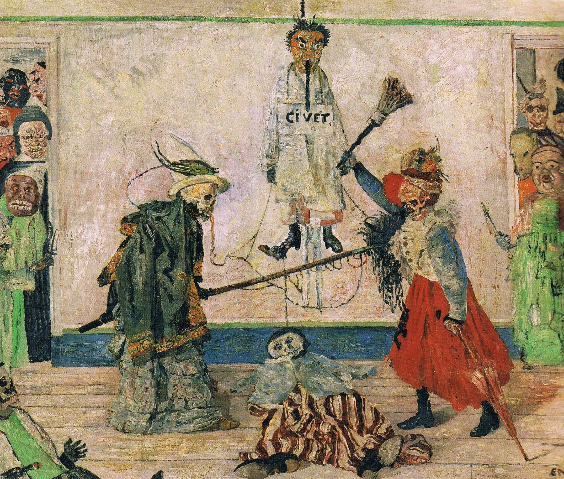 Skeletons Fighting over a Hanged Man