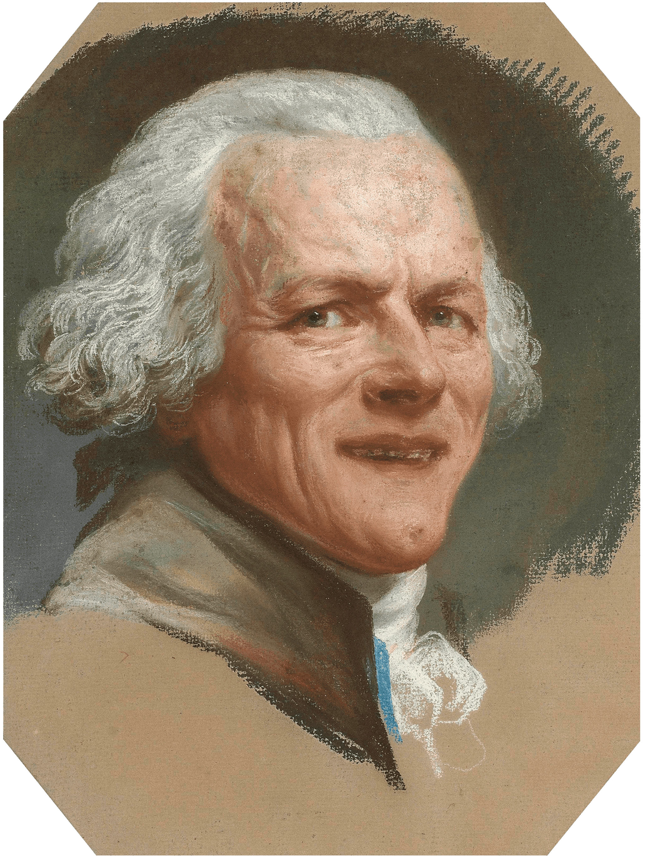 Self portrait, bust-length, grinning at the viewer
