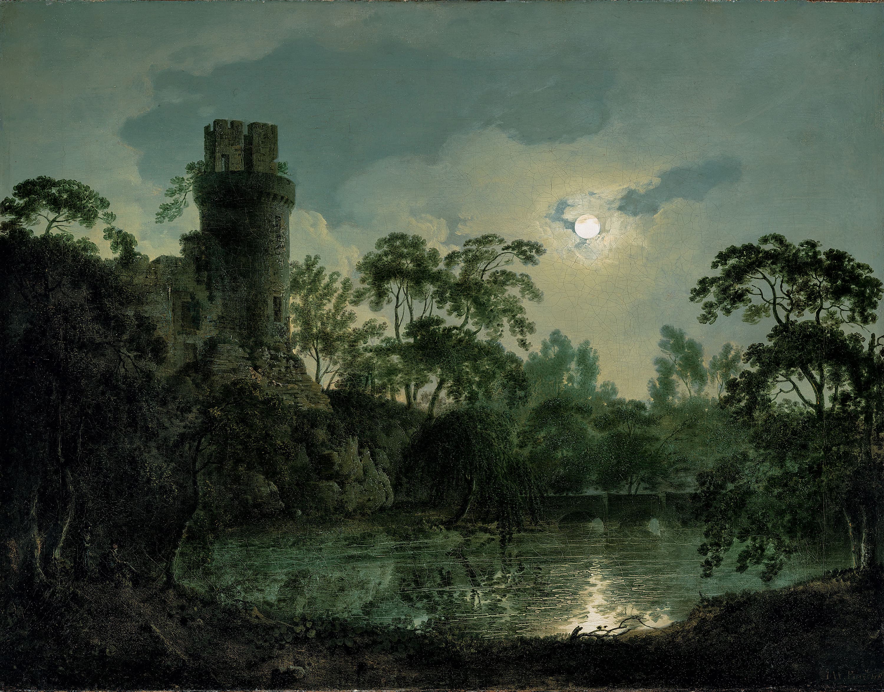 Lake by Moonlight with Castle on Hill