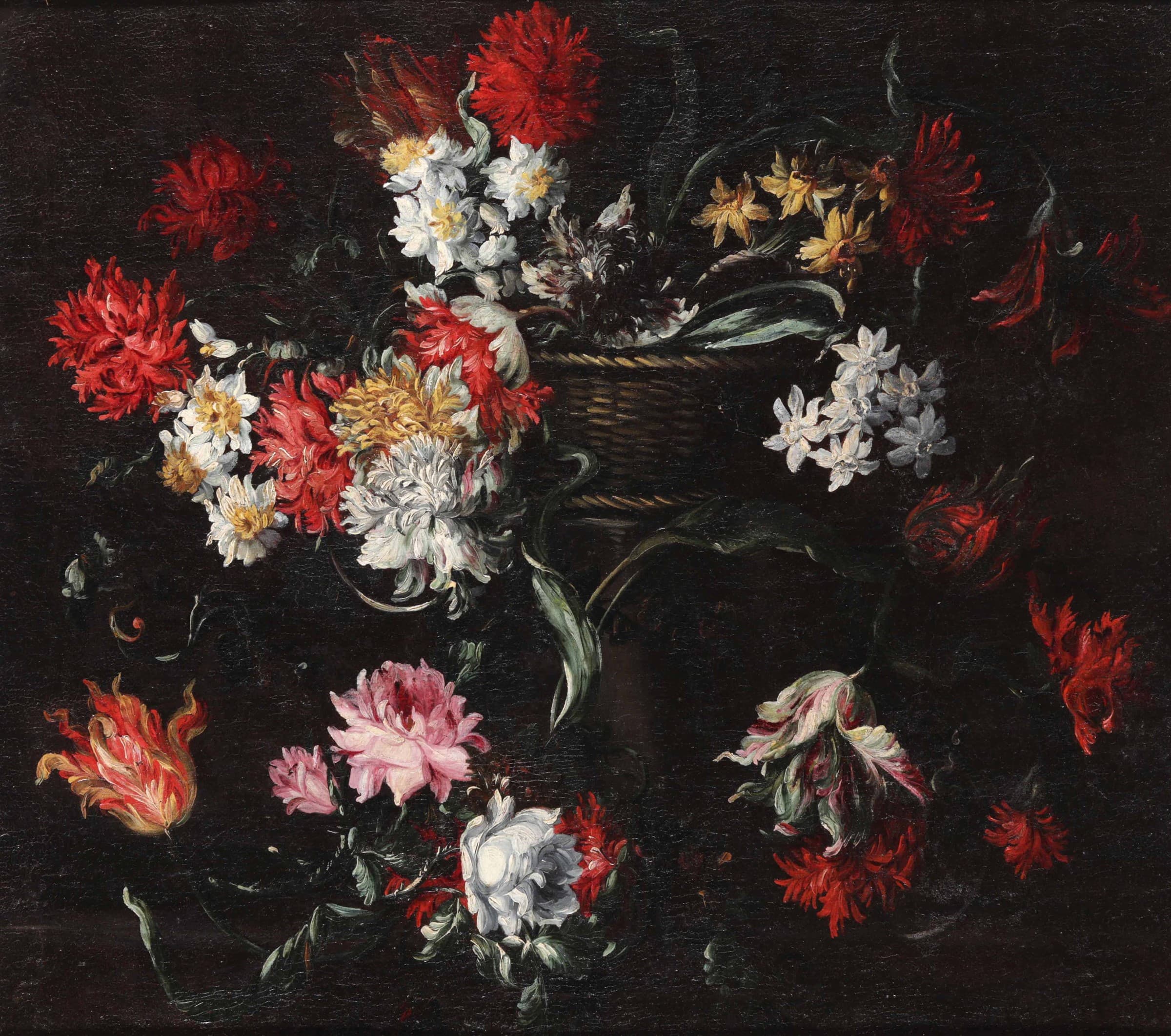 Basket of flowers on pedestal