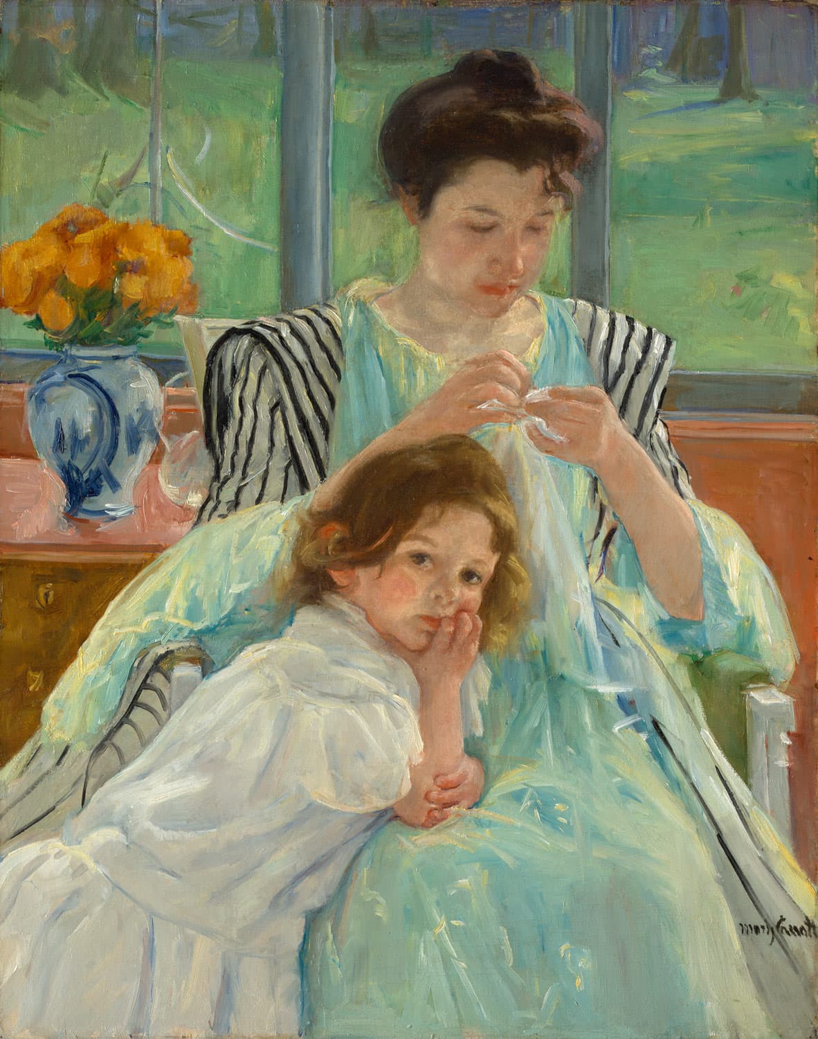 Young Mother Sewing