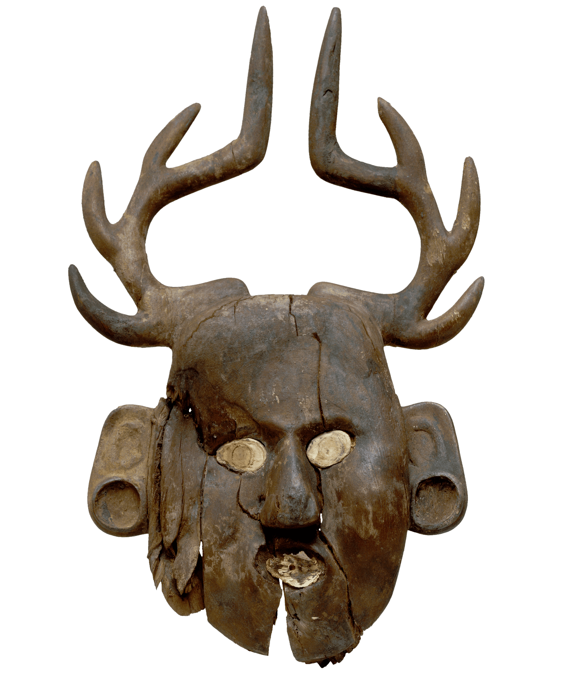 Human face effigy with deer antlers