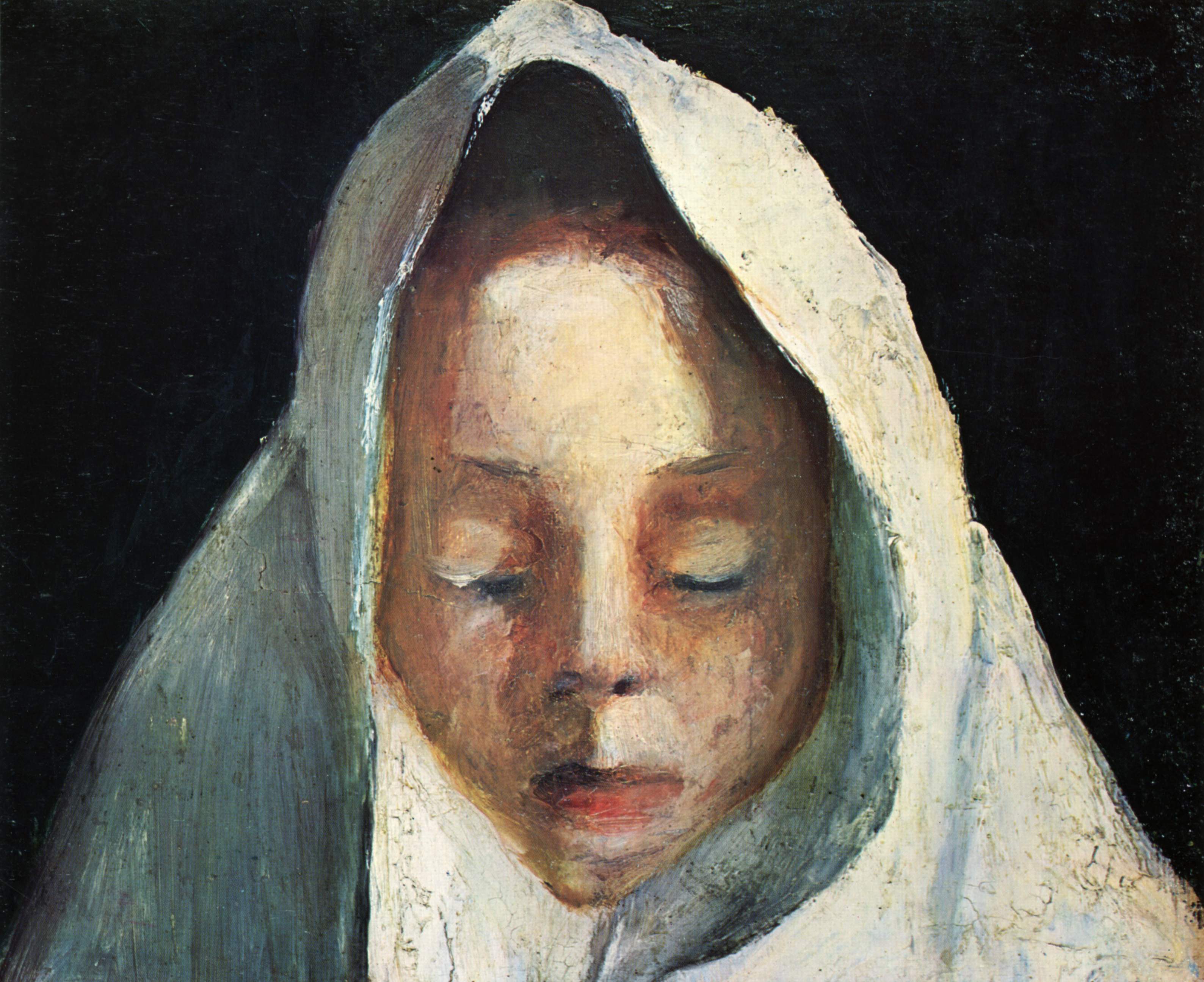 Still life: child's head with white cloth