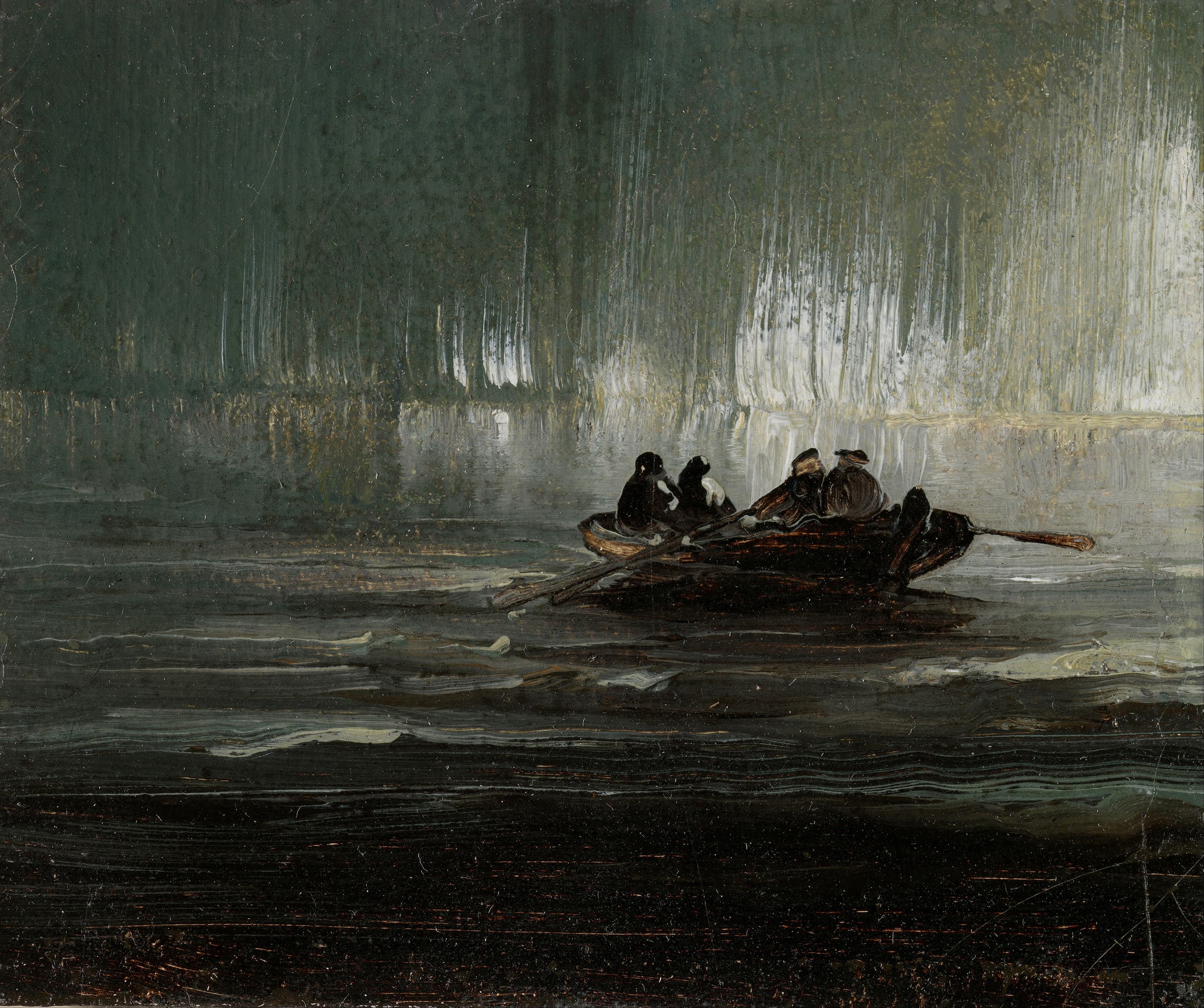 The Northern Lights over Four Men in a Rowboat