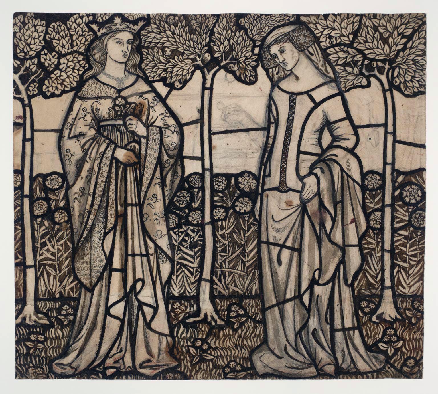 Guinevere and Iseult: Cartoon for Stained Glass